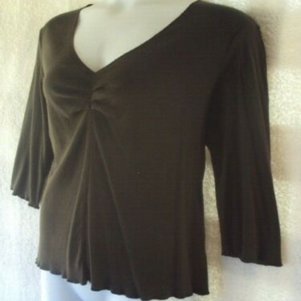 Sonoma V-Neck Brown 3/4 Sleeve top L